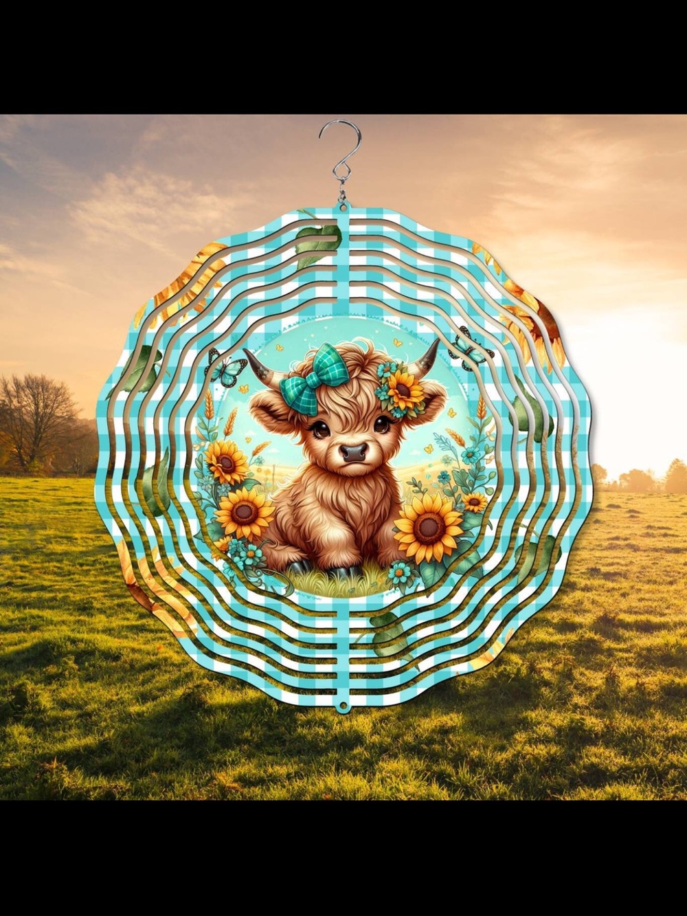 Turquoise Striped Cow Wind Spinner - Home Party Supplies